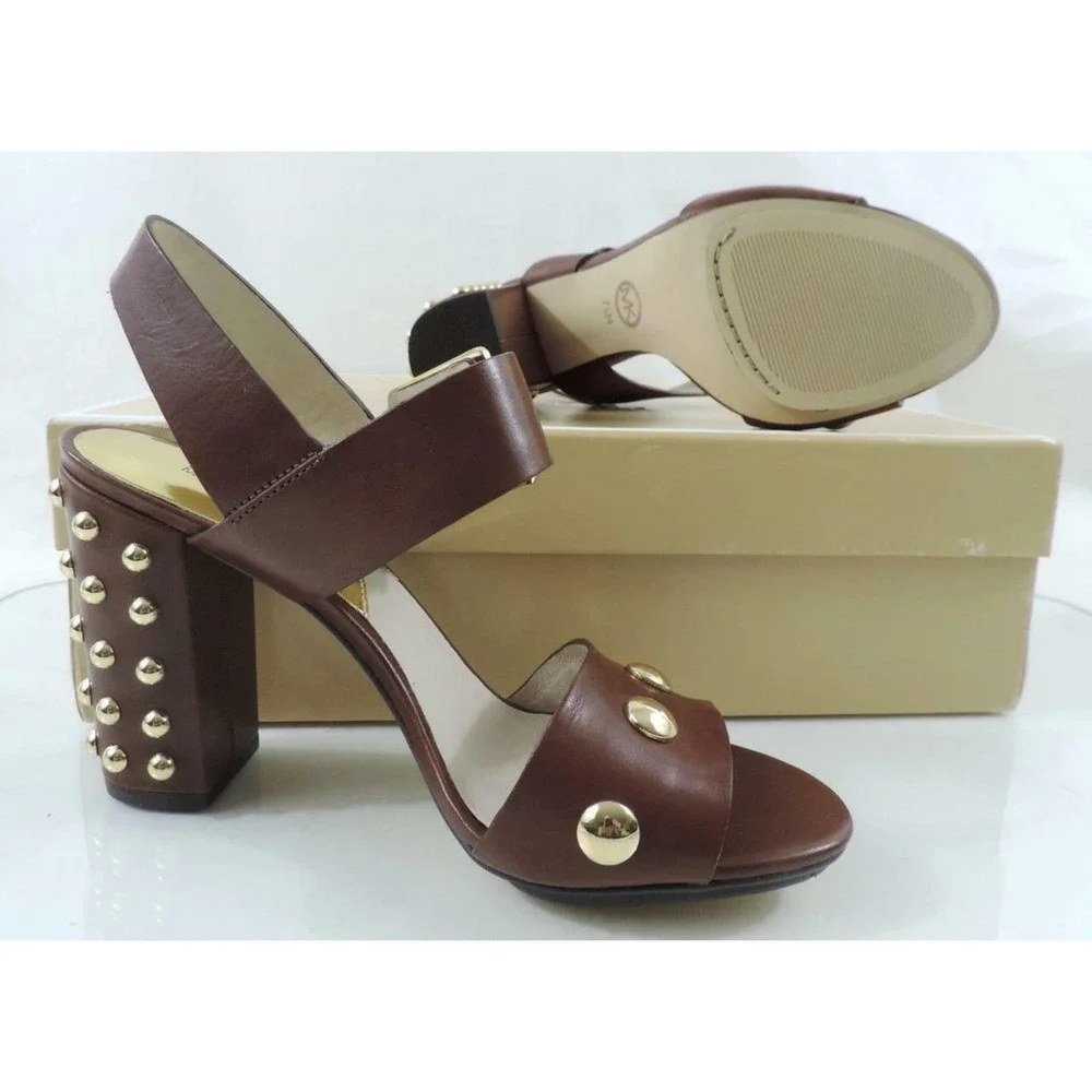 MICHAEL Michael Kors Linden Studded Block Heel Sandals Mocha Brown - Picture 7 of 8